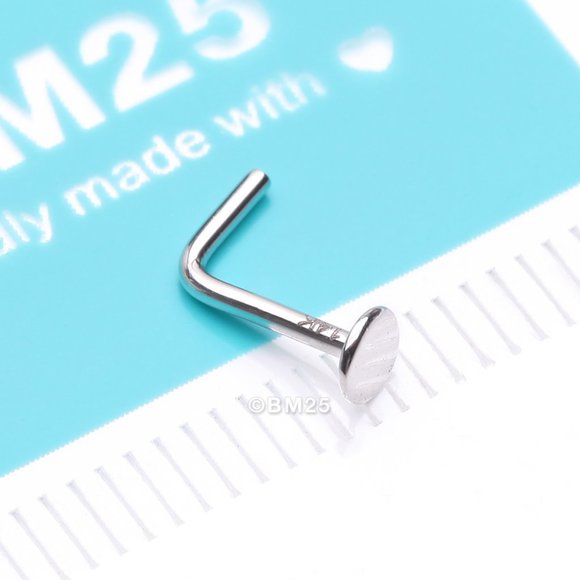 14 Karat White Gold Round Disc Top L-Shaped Nose Ring - Picture 1 of 5